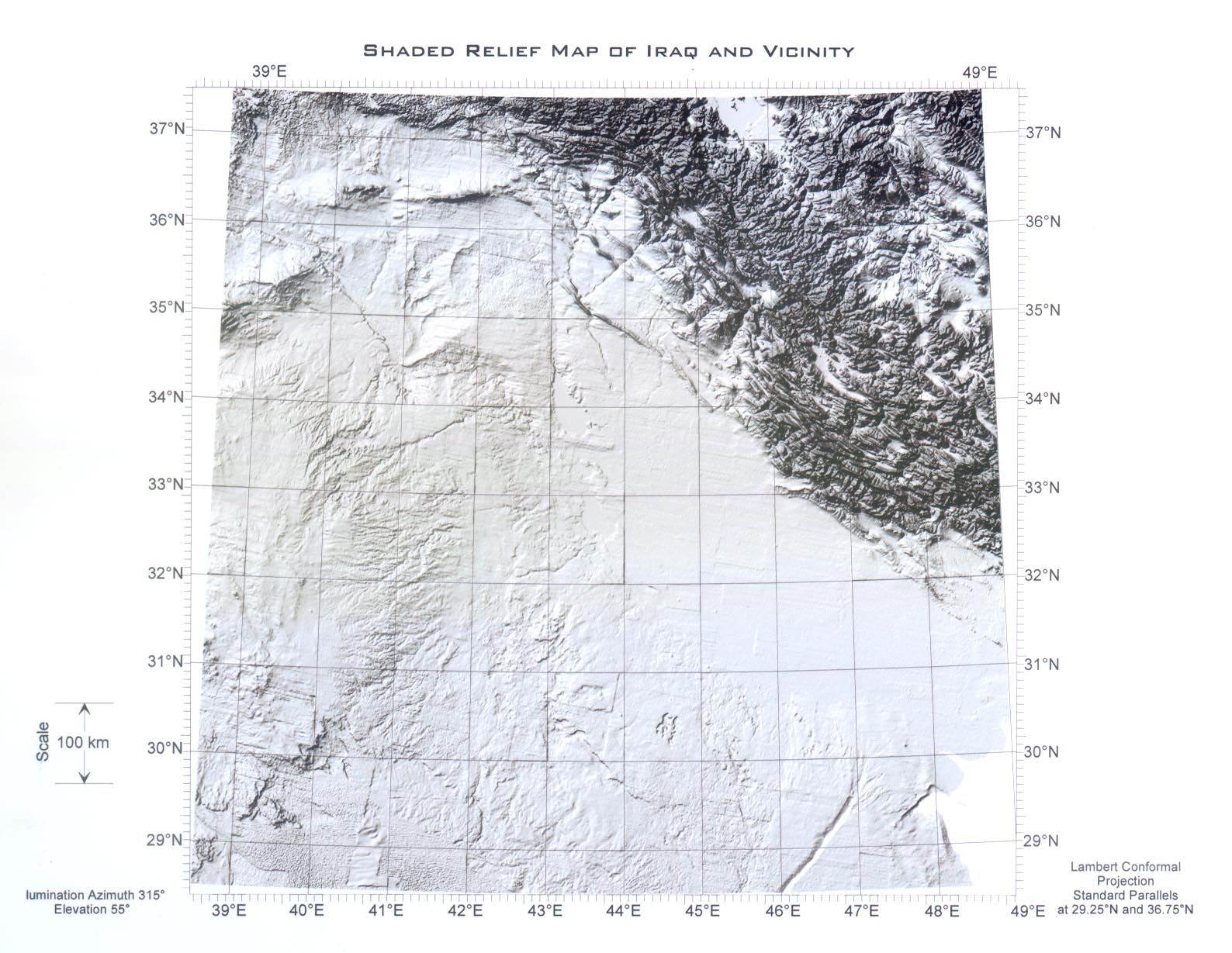 Iraq Shaded-Relief Map