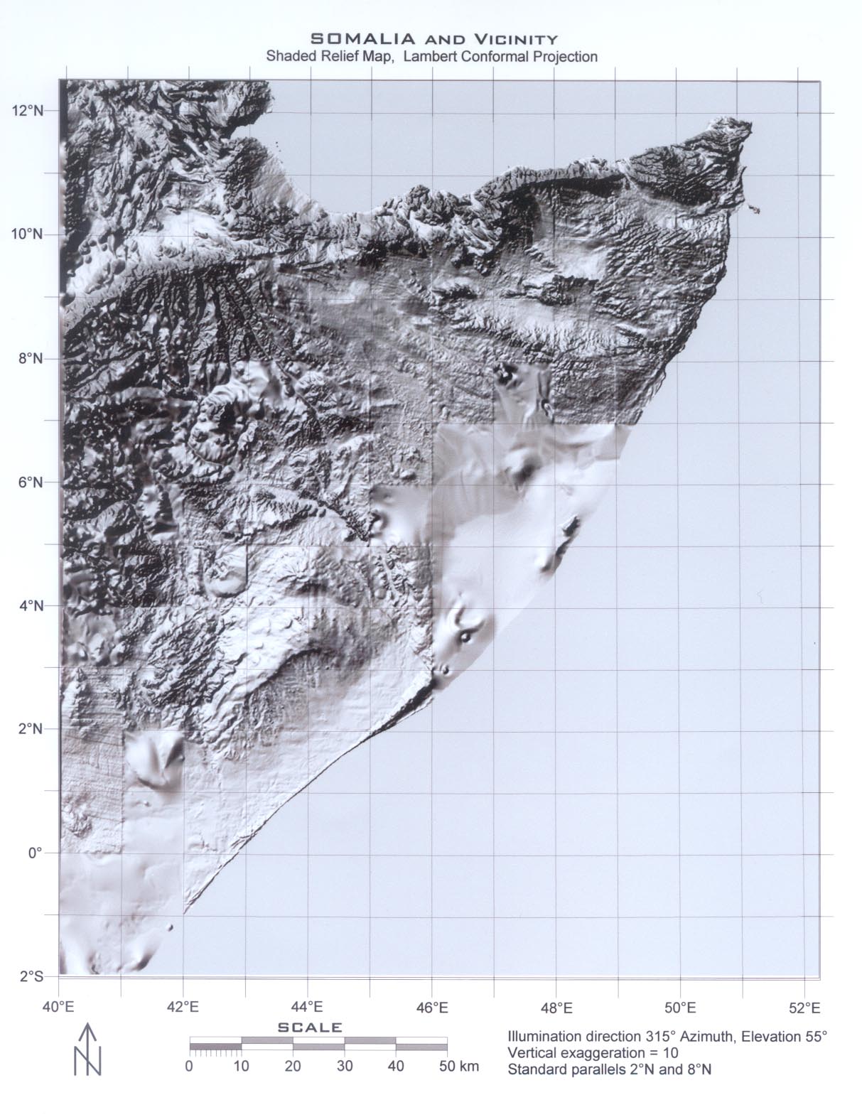 Somalia Shaded-Relief Map